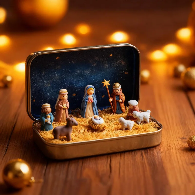 Mini calendario dell'Avvento di Natale Giocattoli in miniatura Set di figurine di presepe Set di presepe di Capodanno Borse cieche per scatola cieca di Natale