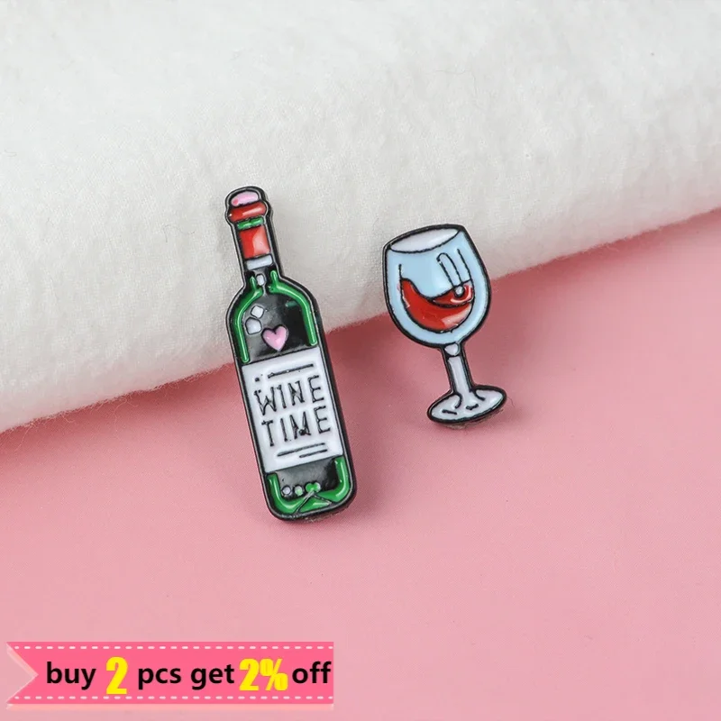 Red Wine Bottle Cup Wine Time Mini Beer Cocktail Wine glass Brooches Enamel Pins Badge Collection Gifts For Women Men Party Time