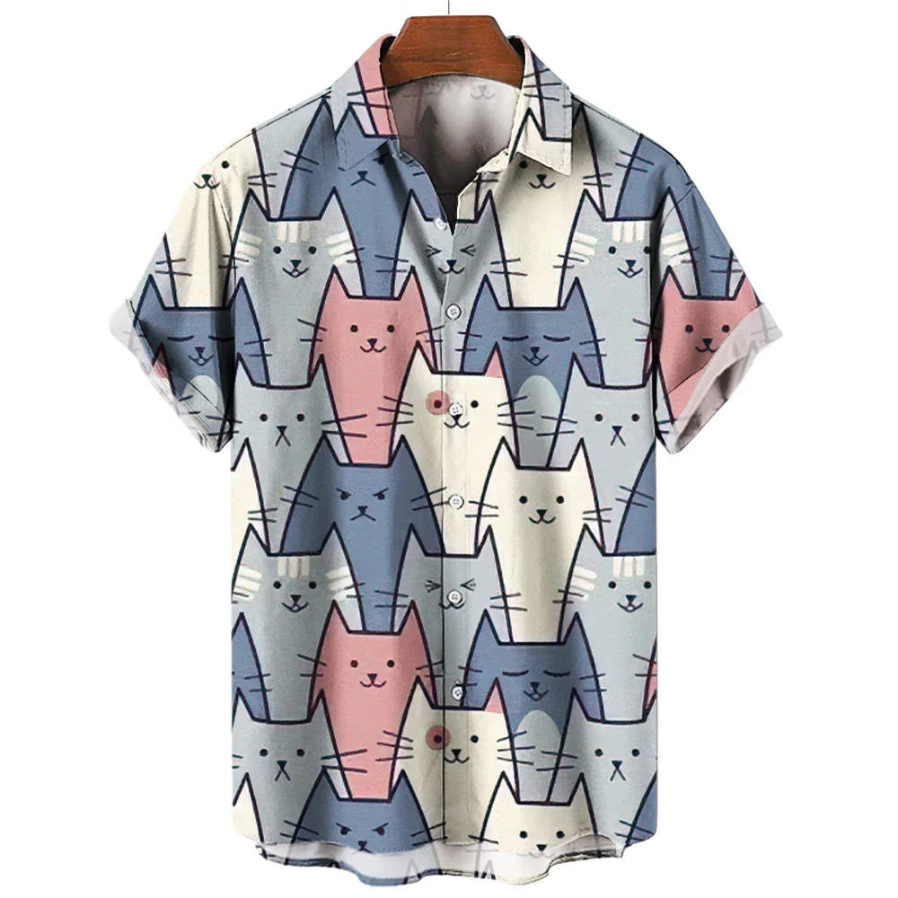 

Cartoon Men's Shirt Casual Animal Cat 3d Print Short Sleeved Summer Shirt For Men Clothing Breathable Hawaiian Shirt Men