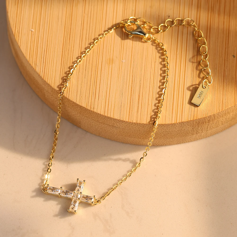 

925 Sterling Silver D Color VVS Moissanite Diamond Cross Bracelet For Women Daily Wear Free Shipping