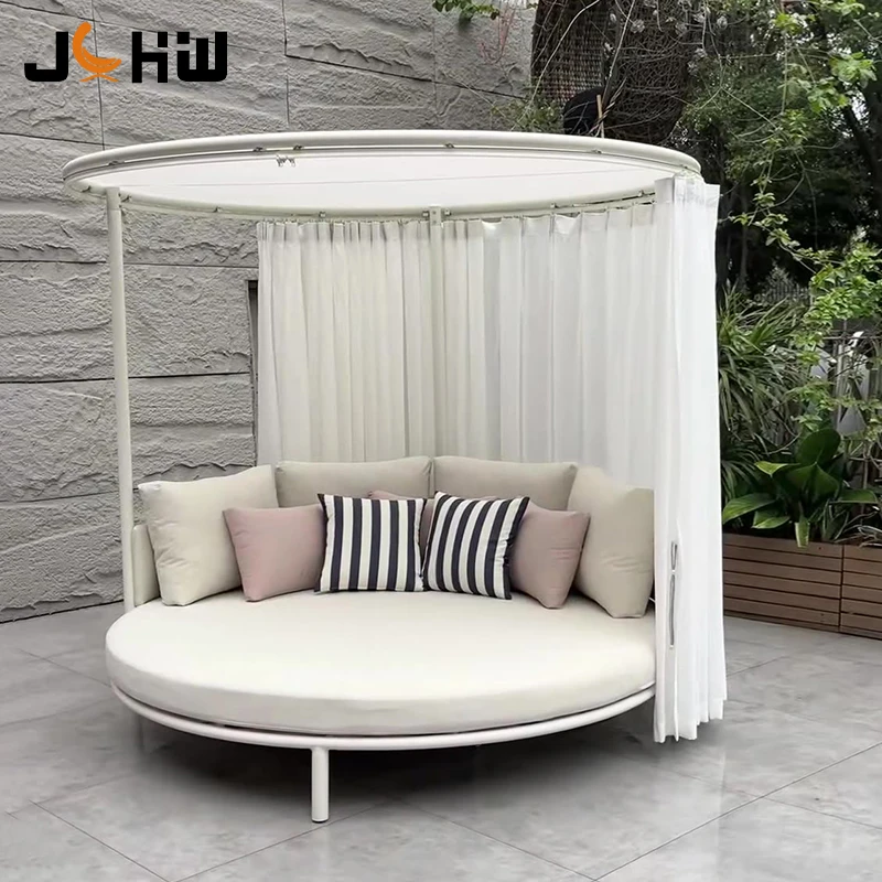 Luxury Resort Hotel Beach Patio Outdoor Canopy Furniture Pool Adjustable Lounge Bed Aluminum Modern Garden Daybed With Curtain