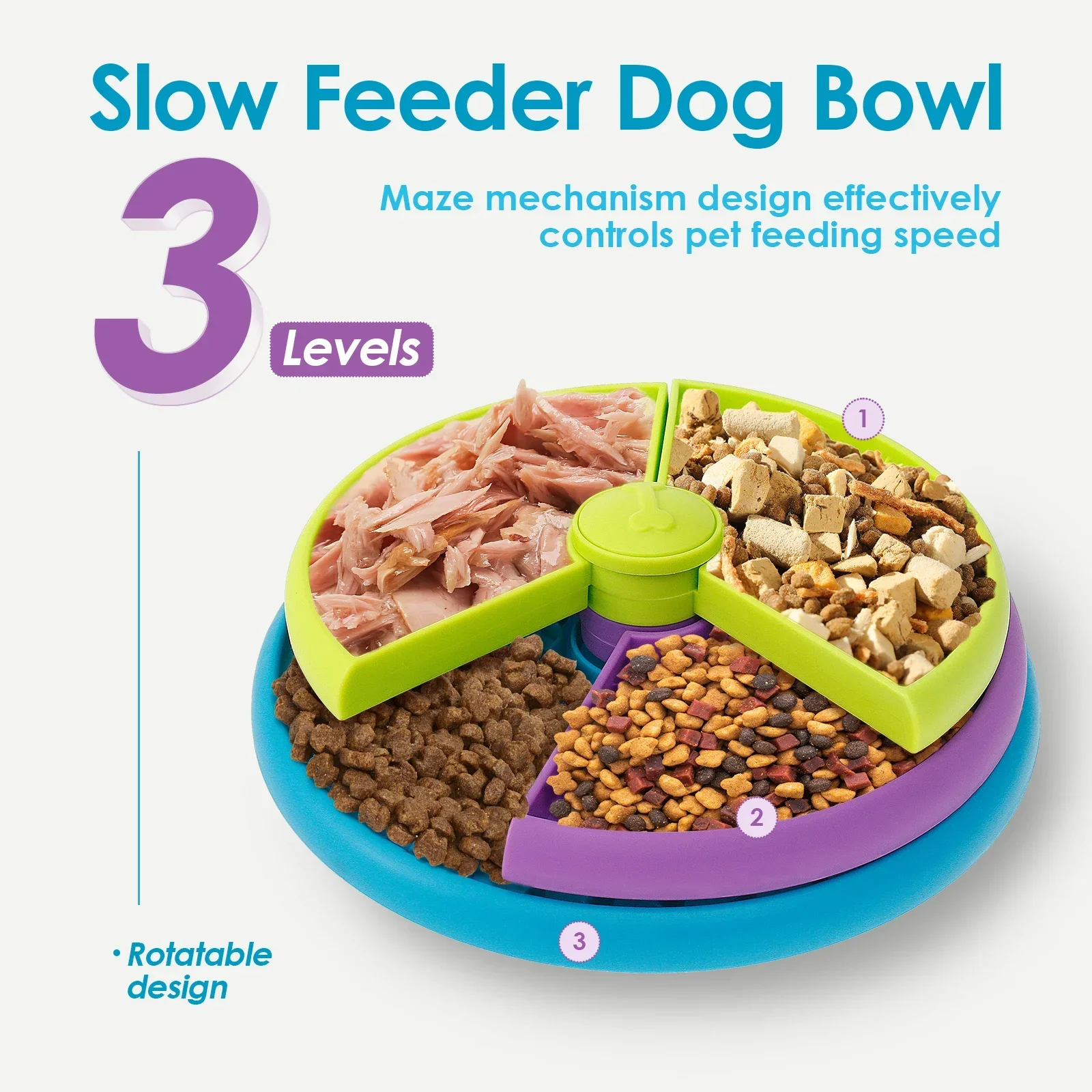 Puzzle Dog Slow Feeder Bowl with Toothbrush Set 3 Layer Pet Slow Eating Anti-choking for Large Medium Small Dogs Feeder Bowl