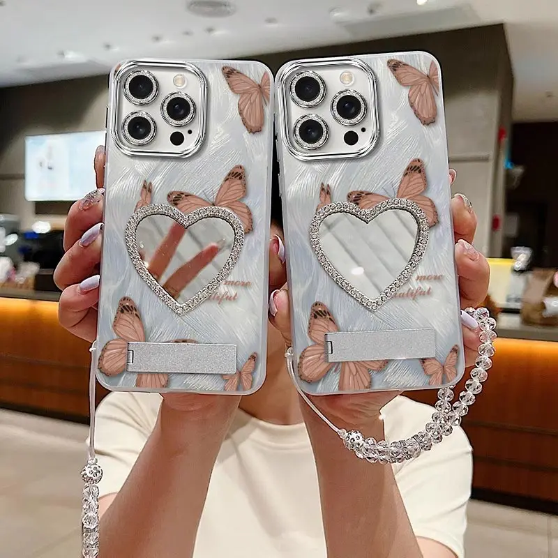 

Чехол для телефона с браслетом «Летающая бабочка» 16 Pro для iPhone 16Pro 16Plus 16 14 13 14Pro 13Pro 13 14Plus Mini 12 13 Cover