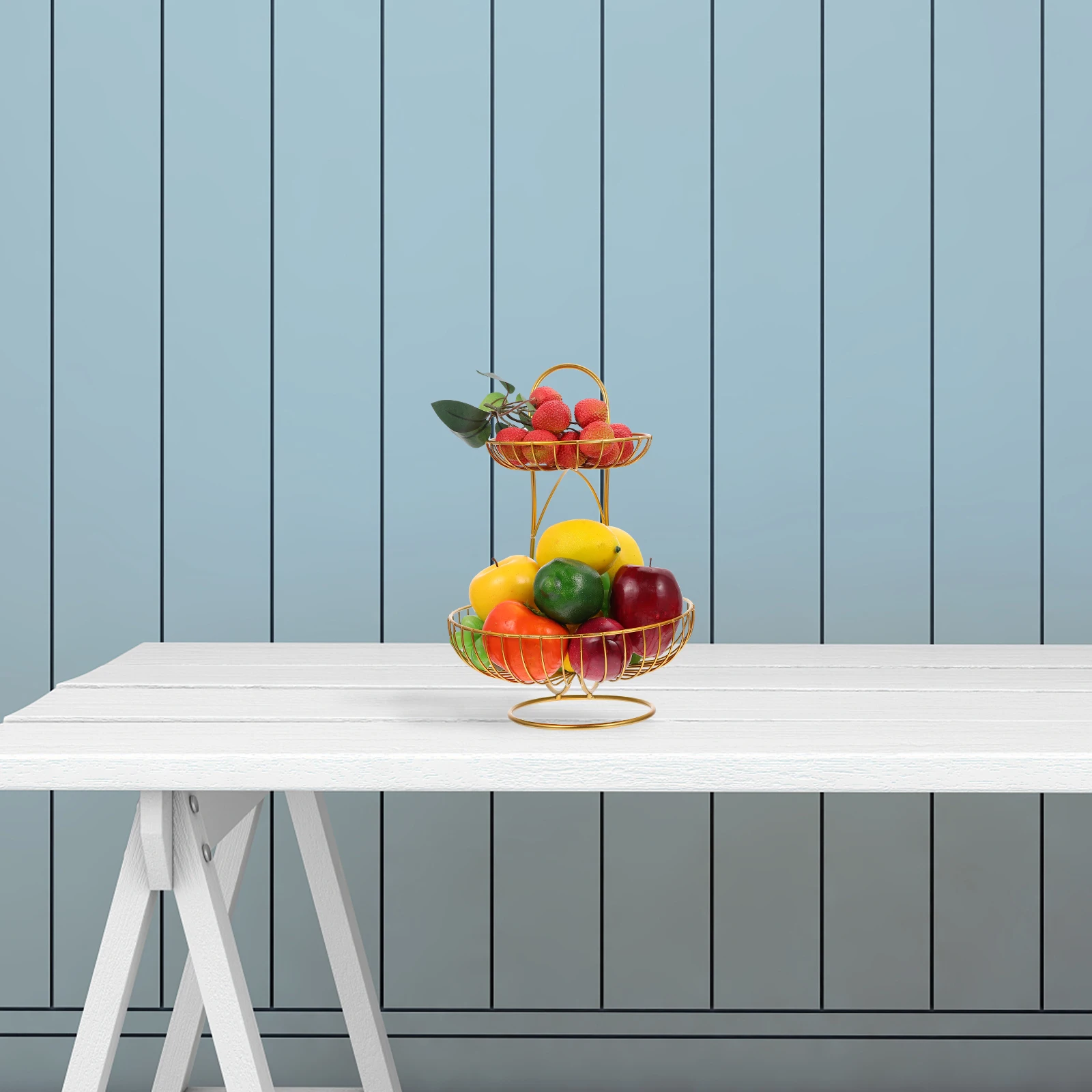 

1Pcs Iron Art Fruit Basket Double Layer Decorative Stylish Fruit Tray Household Serving Stand Home Banquet Use