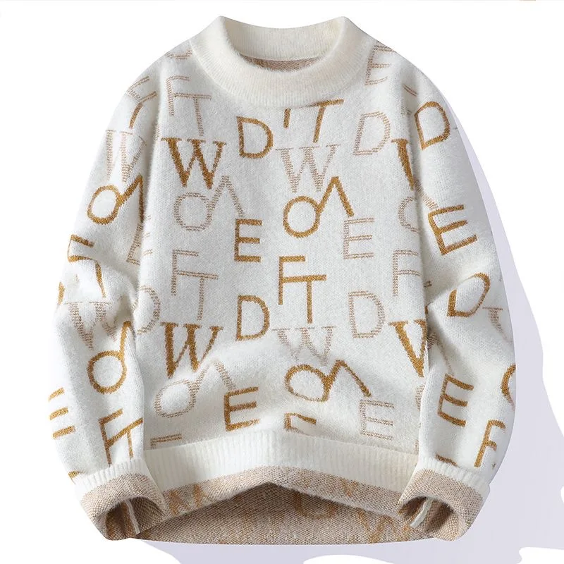 

Autumn/winter New Fashion Trend Printed Thickened Warm Knitted Sweater Men's Casual Loose Sports Large Size High-Grade Sweater