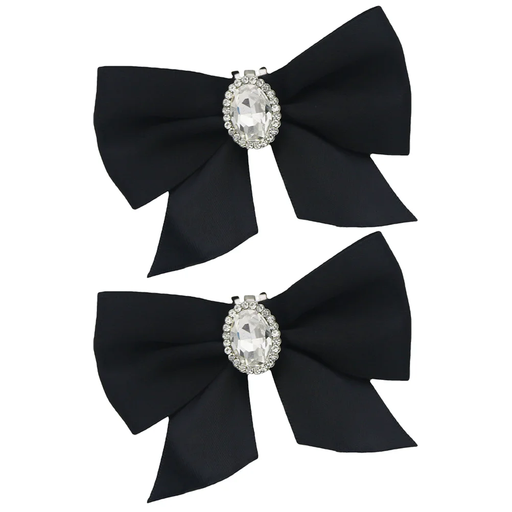 

2pcs Black Bow Shoe Accessories Women Jeweled Clips Decorative Satin Buckles Wedding Prom Evening Party Shoe Decor