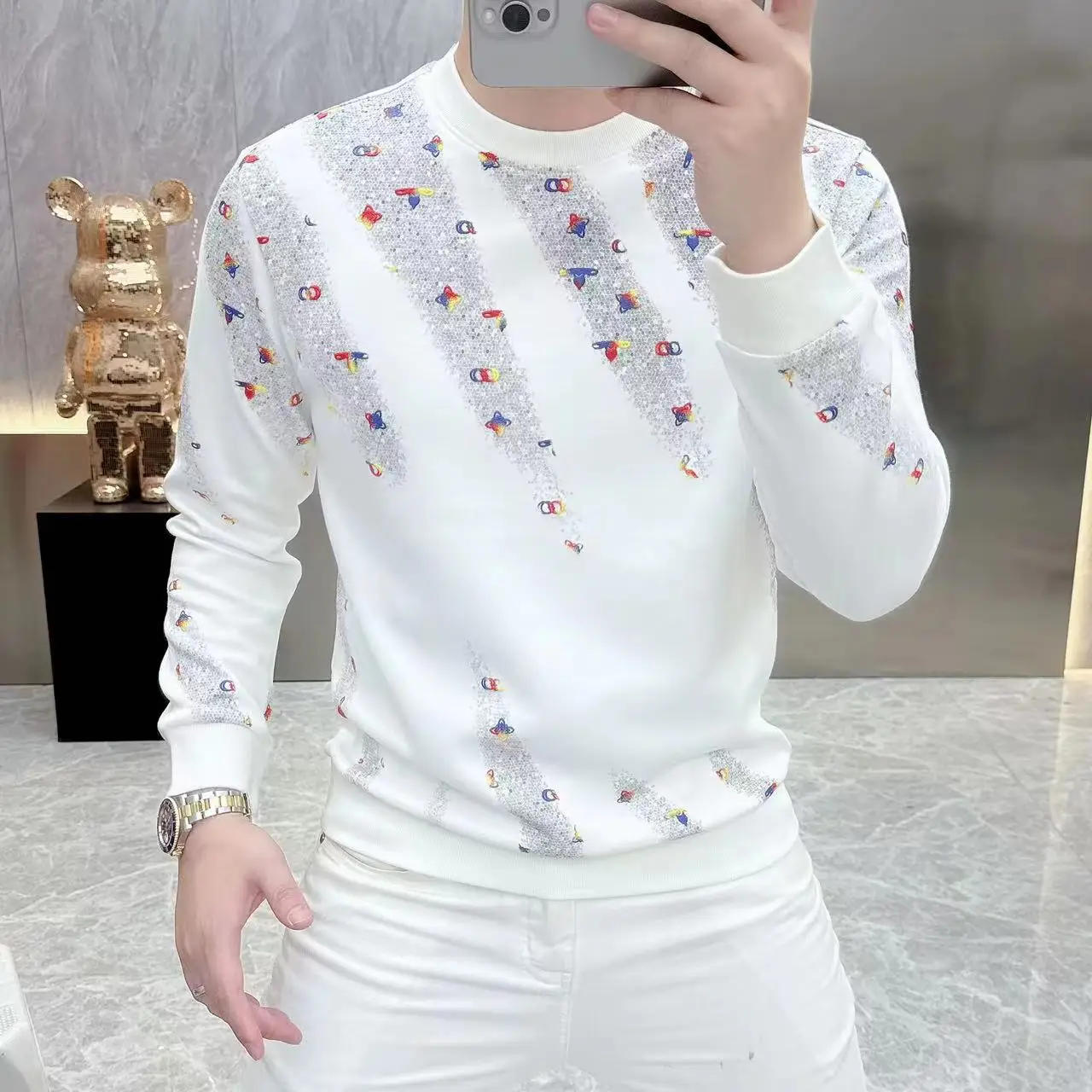 Brand Luxury Letter Printed Men's Sweatshirts Autumn Winter Round Necked Hoodie Pullover Casual Business Versatile Sweatshirt