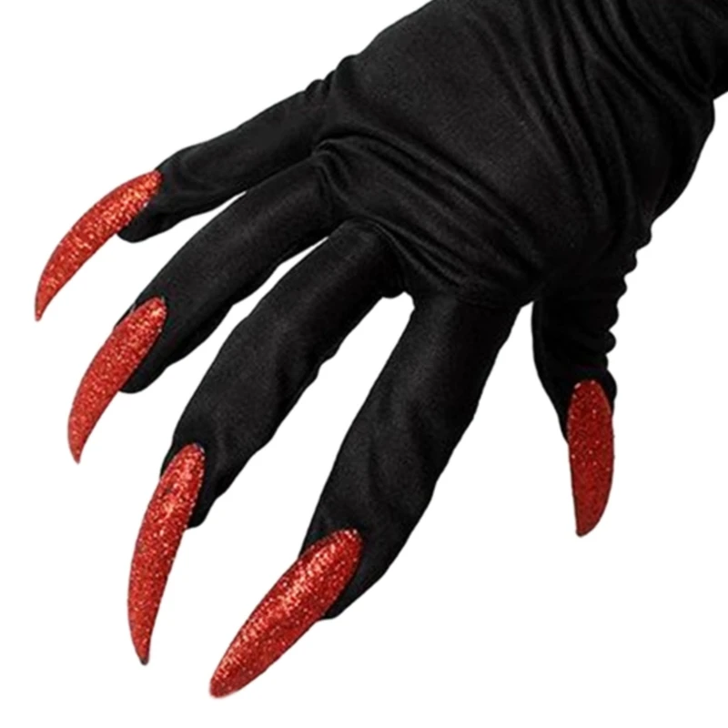 Y1UB Guantes largos para uñas, guantes fantasma Halloween, guantes vampiro con uñas, garra fantasma