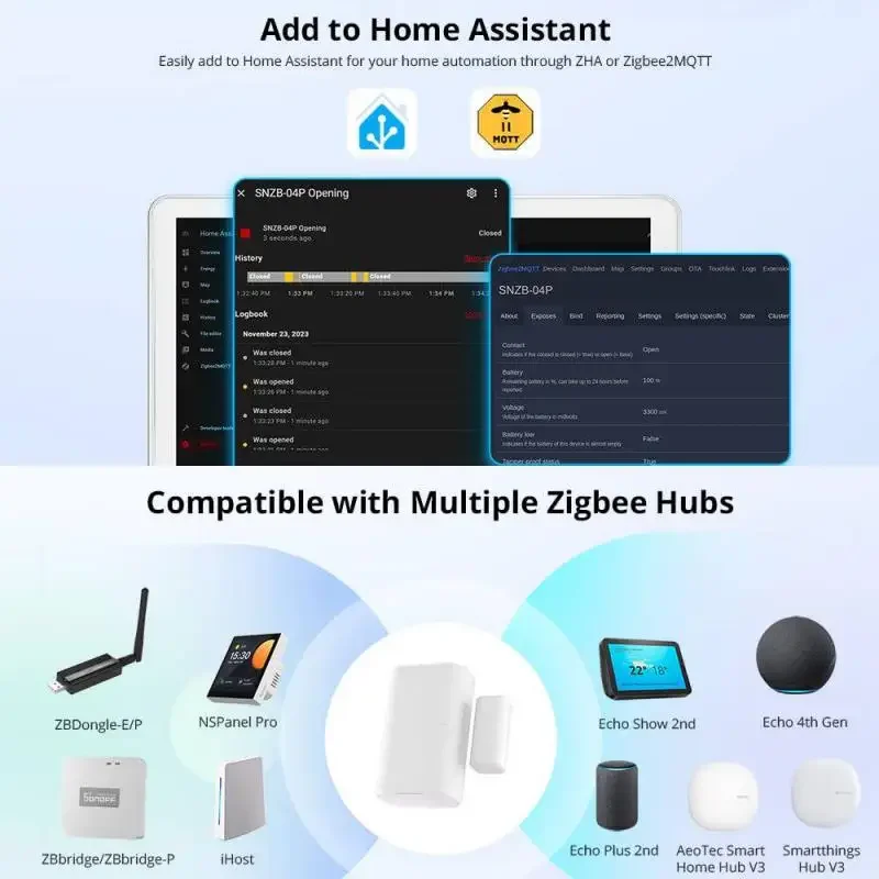 Imagem -03 - Sonoff-zigbee Sensor de Porta Inteligente Sensor de Janela App Ewelink Alerta Tamper Bateria Anos Trabalhar com Alexa Google Home Snzb04p