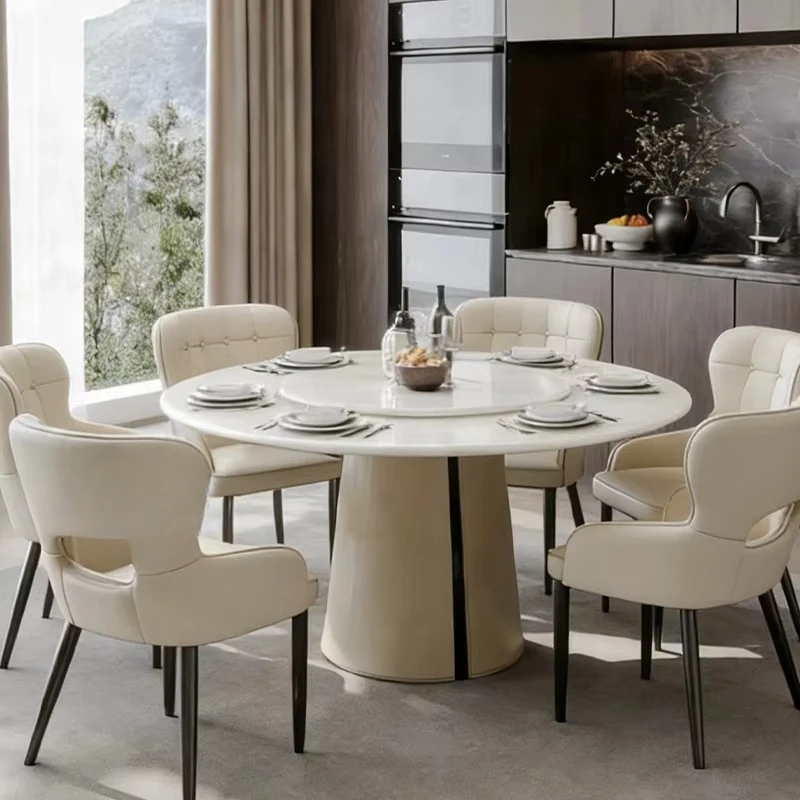 

&c Dining Table with Microcrystalline Stone Top Stainless Steel Base and Saddle Leather Trim Luxury Dining Table