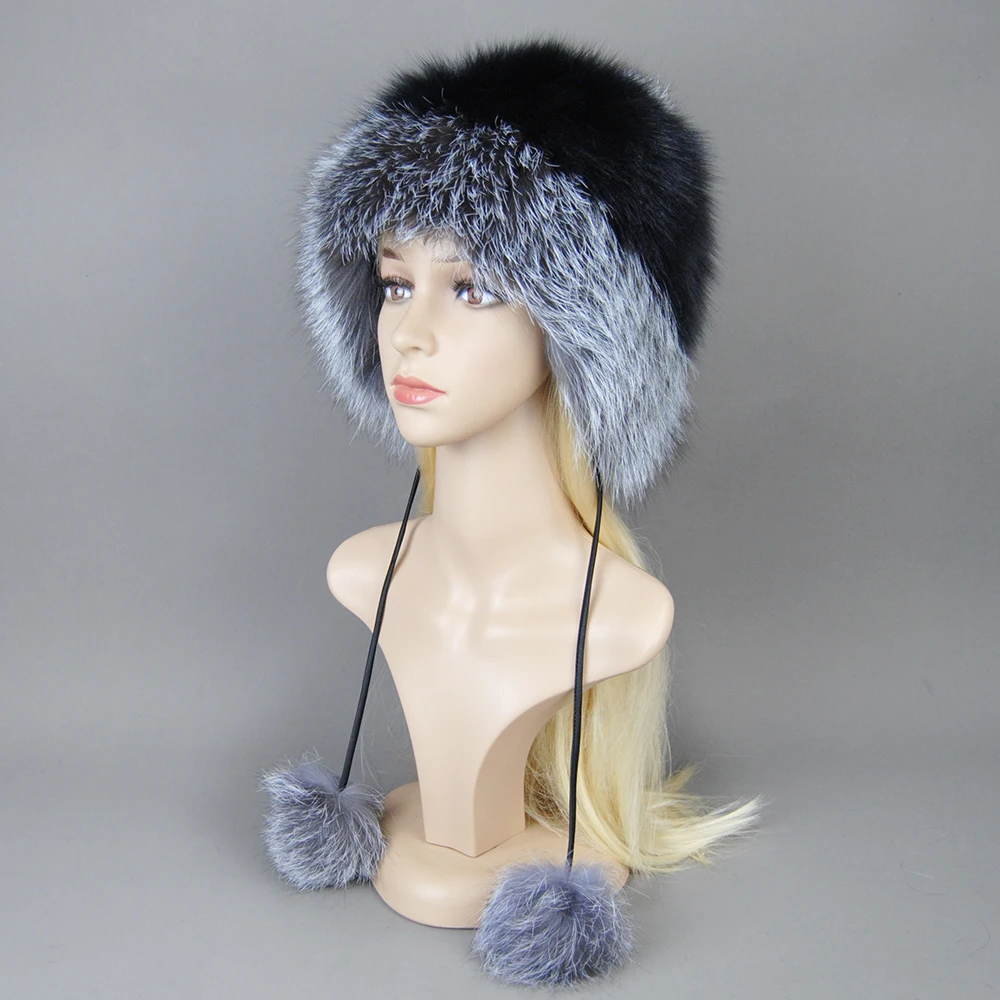 2025 Hot Sale Women Natural Fur Russian Ushanka Hats Winter Thick Warm 100% Real Fox Fur Hat Ears Fashion Bomber Hat