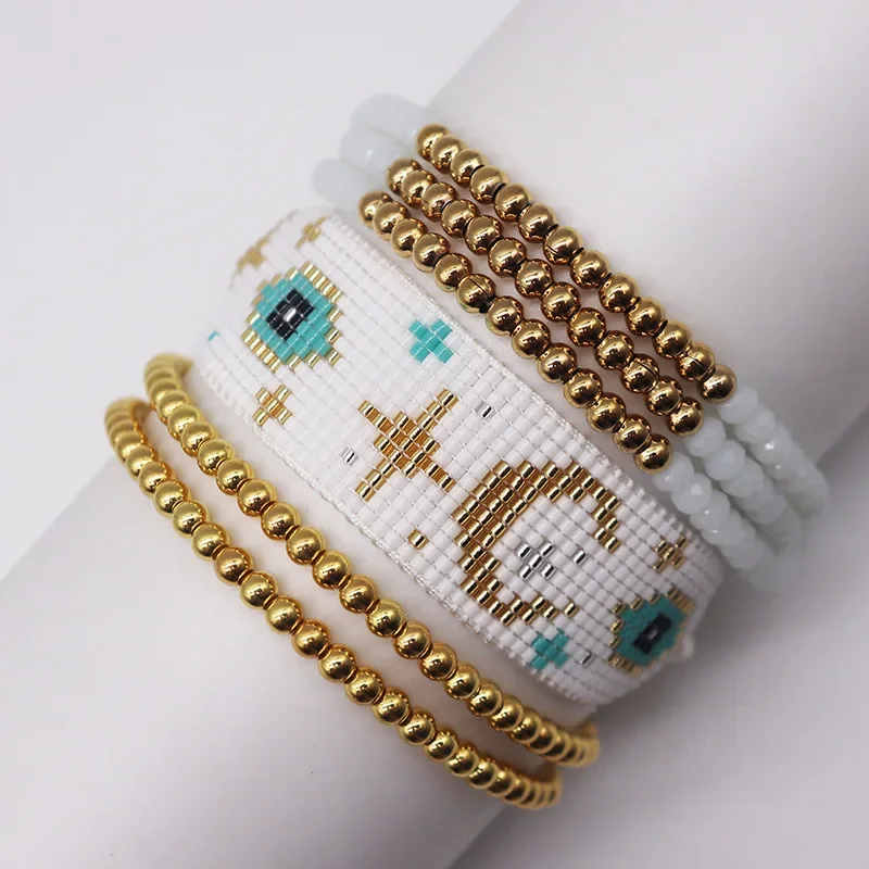 Beaded bracelet Astral Design Originality Hand knitting Crystal Bohemia Adjustable  Devil's eye Astral Rice bead bracelet set