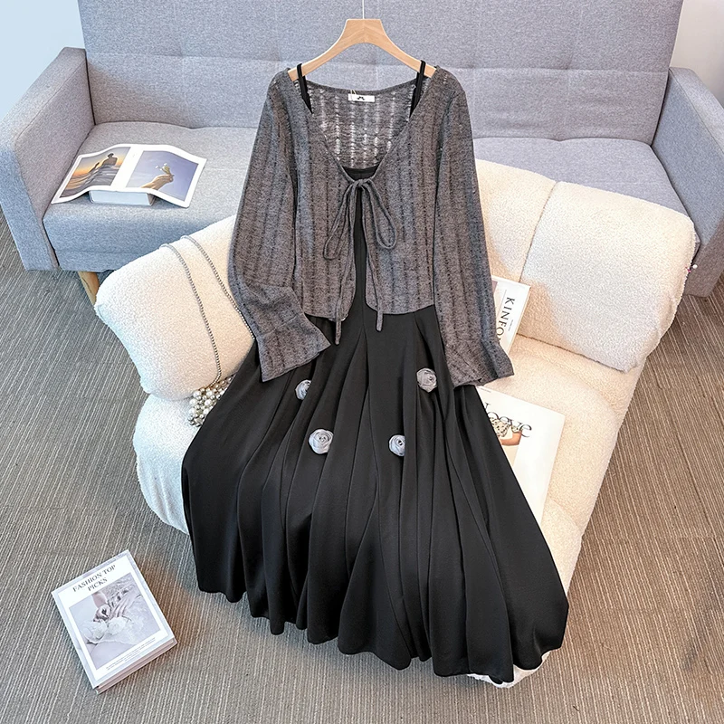 

Элегантный винтажный комплект из двух предметов с v-образным вырезом и длинными рукавами Fairycore Evening High Street размера плюс