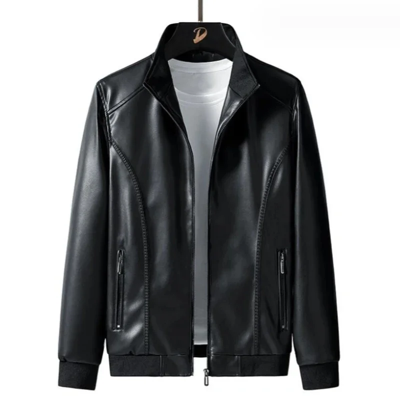 

Color Solid Leather Jackets Male Big Size Plus M-8XL PU Men Coat Cargo Casual Motorcycle Biker