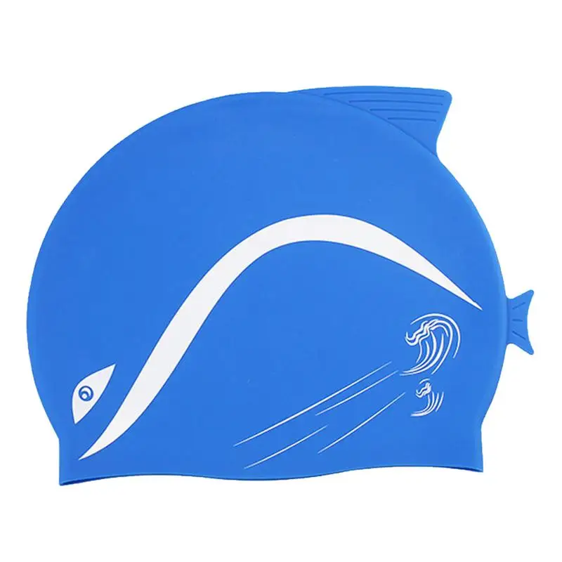 Kids Swim Hat Dolphin Silicone Swim Hat Elastic Cartoon Swim Hat Blue Swimming Hat For Competitions Exercise Training