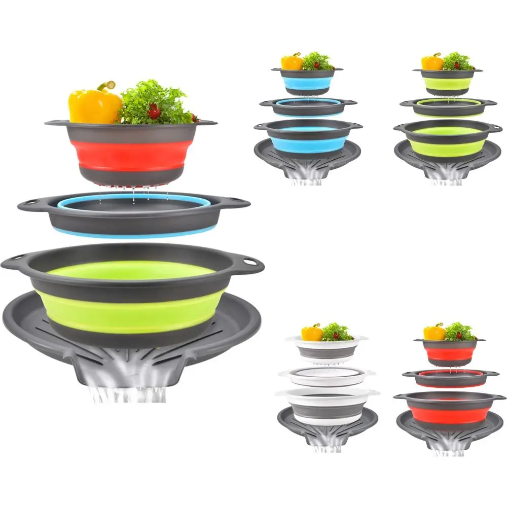 

4-Pack Nesting Design Foldable Drain Basket Large Capacity Food Grade Foldable Filter Drainage Base Collapsible Colander