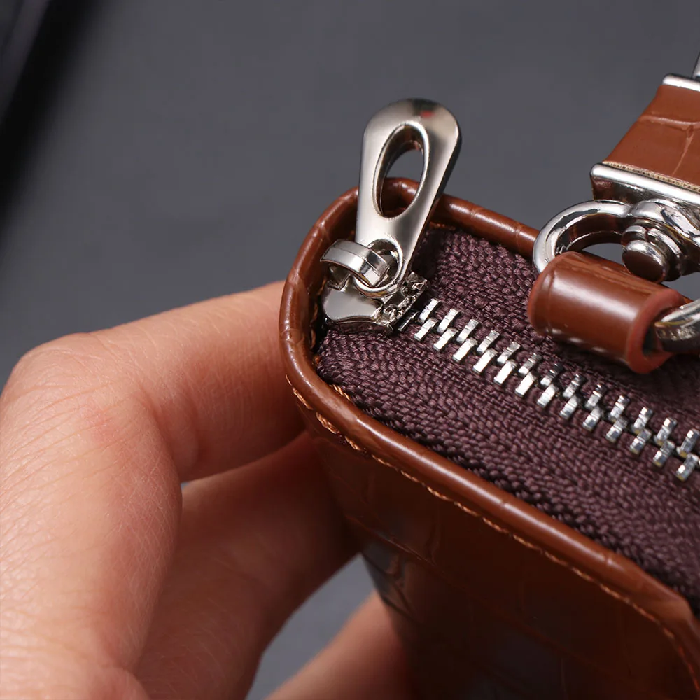 Nuevo diseño, monedero pequeño de Color sólido, cartera de negocios con cremallera, monedero de cuero PU, funda colgante de lujo para llaves, llavero