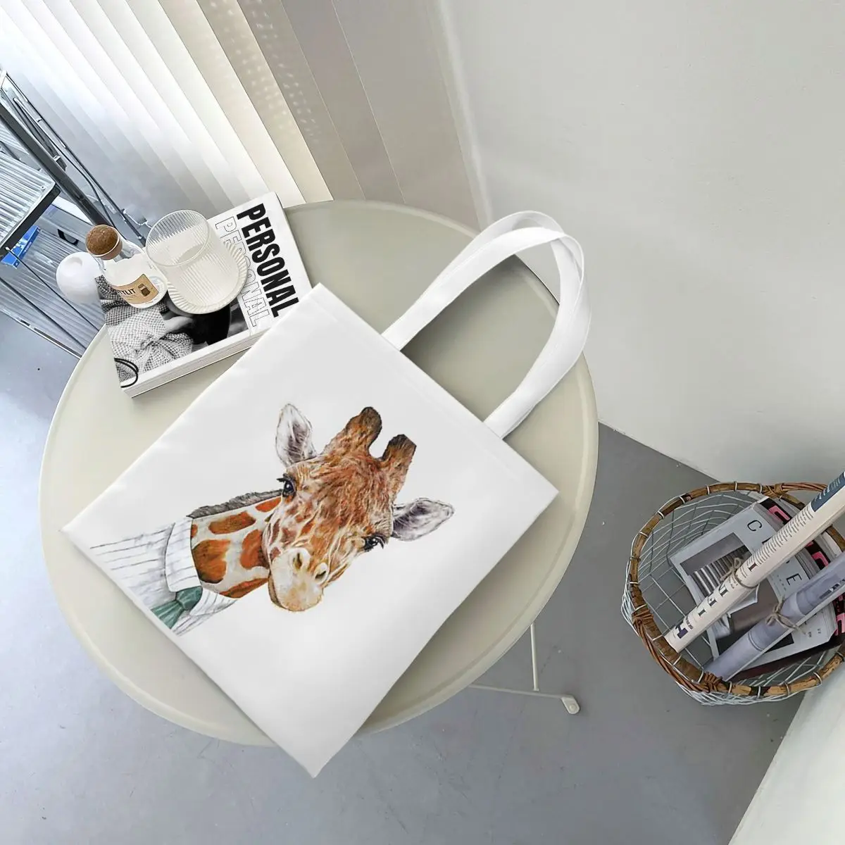 

Giraffe Shopping Bags Canvas The Tote Bag Foldable for Ladies Shoulder Tote Travel Handbag