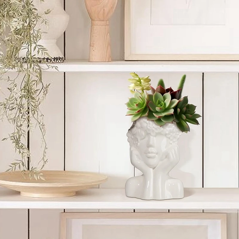 Florero de cerámica blanco para decoración, florero de cara femenina de estilo moderno, florero único para decoración del hogar y la Oficina de alta calidad B