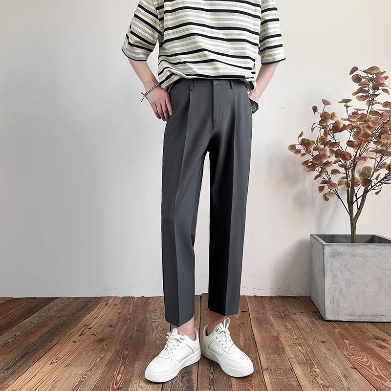 

TP882 Spring and summer new casual straight pants loose wide-leg trend versatile suit elastic male