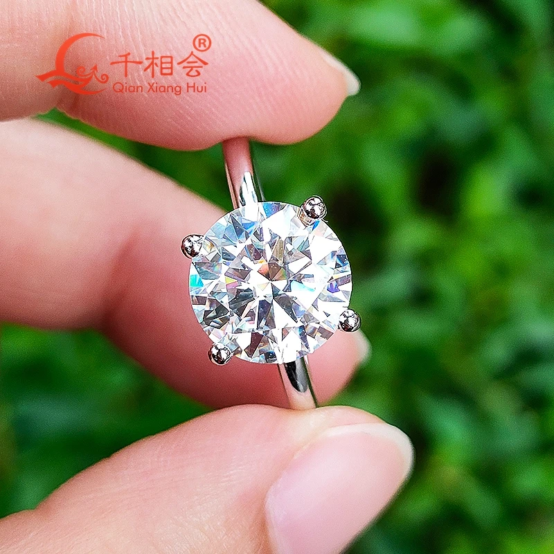 女性のための丸い白いモアッサナイトリング,s925シルバー,d vvs,4ct,10mm,高級スタイルのギフト,結婚式の更新