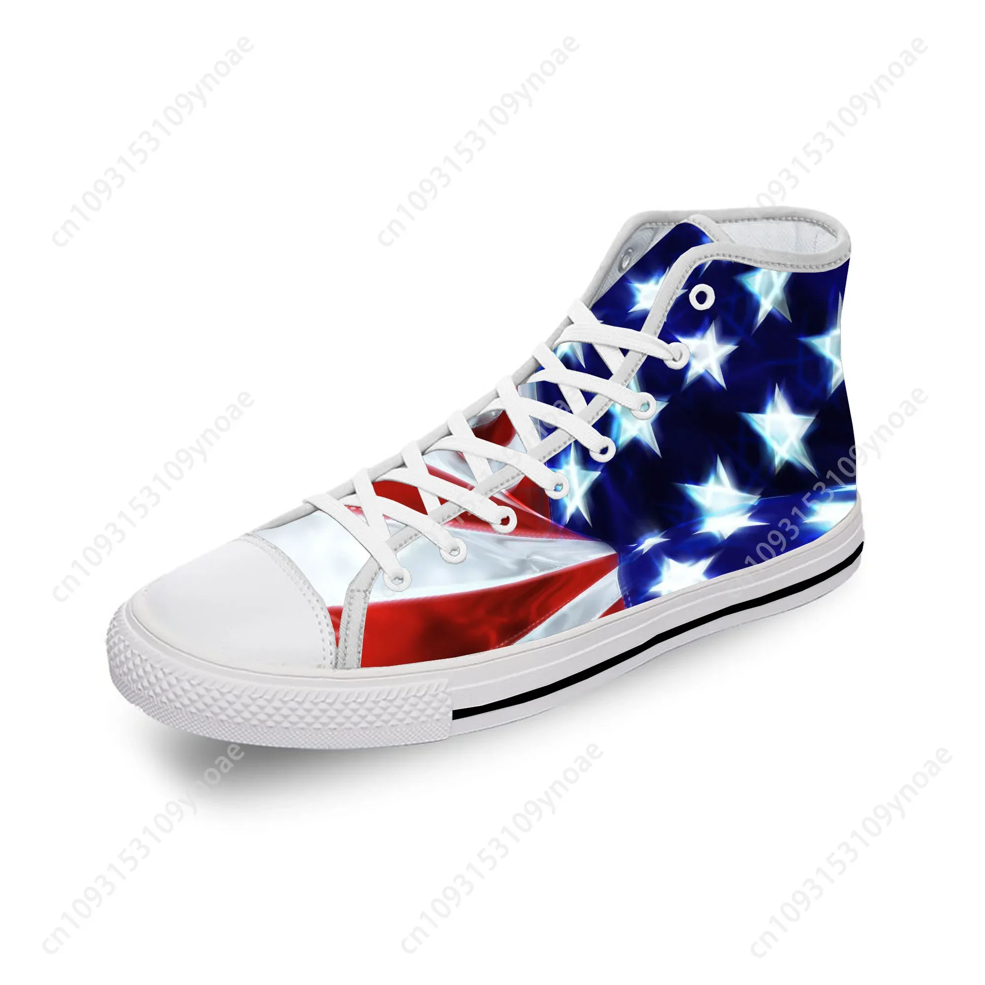 

USA American Flag Stars Patriotic Lightweight Cloth 3D Print Fashion High Top Canvas Shoes Men Women Casual Breathable Sneakers