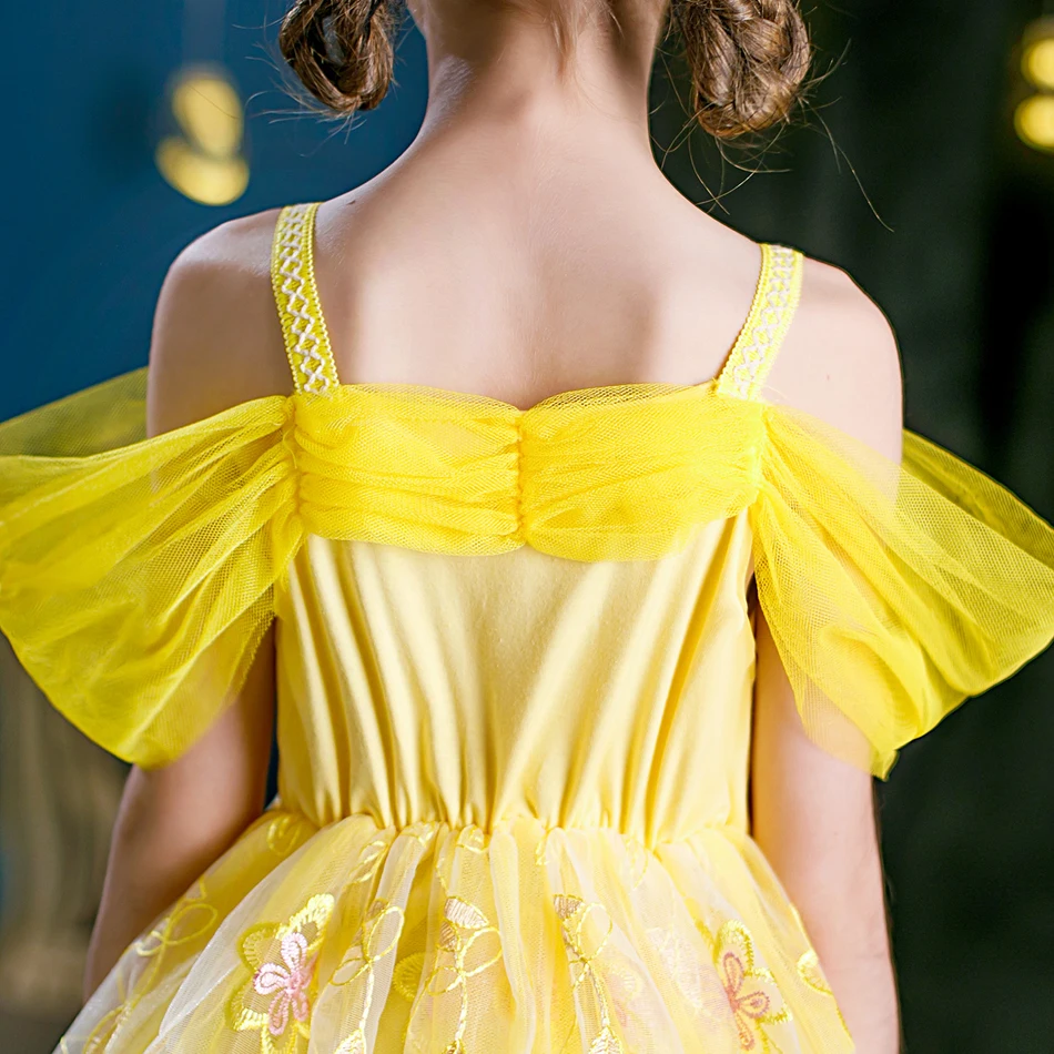 Robe de princesse jaune pour filles, costume de cosplay de la belle bête, robe de Rhde mariage de luxe, vêtements de carnaval pour enfants, costume de poivre, fête d'anniversaire