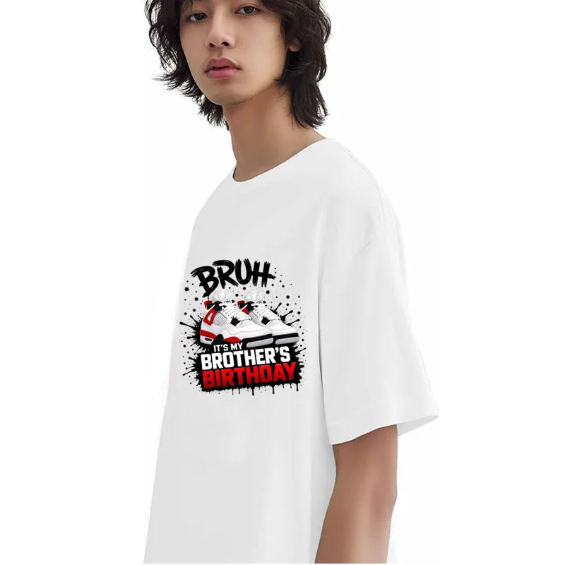 Bruh It's My Brother's Birthday Sportswear T-Shirt Boys Fashion Funny Birthday Sister Brother Saying Tee Y2k Personalized Outfit view 2