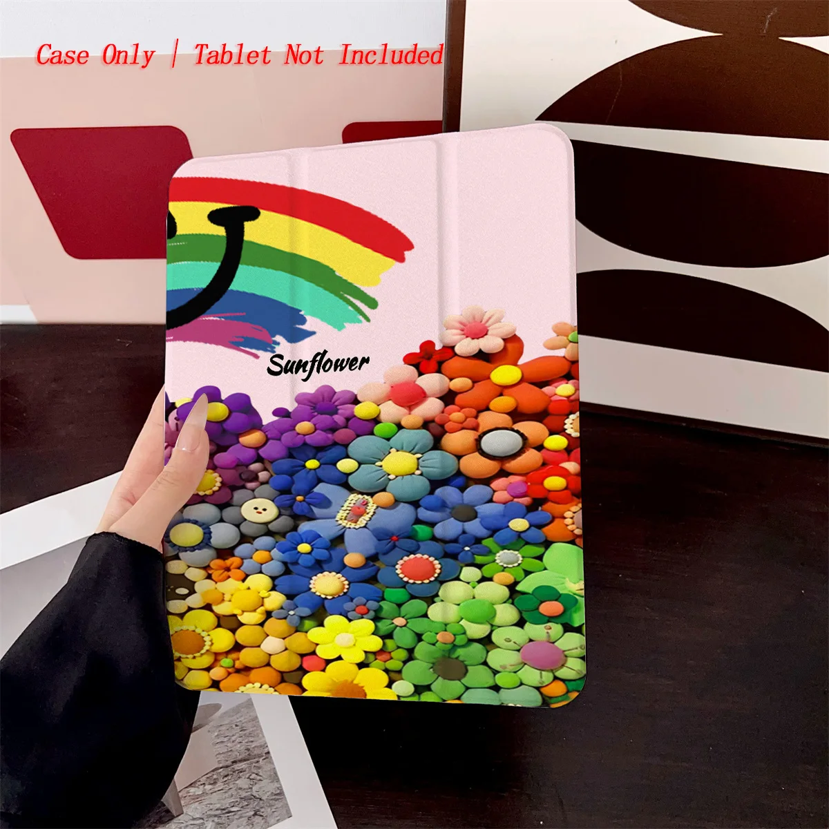 

360°Rotatable Foldable iPad Protective Case-Adorable Cartoon Colorful Flowers & Rainbow Pattern (Fit iPad Air 4/Pro 11/10th Gen)