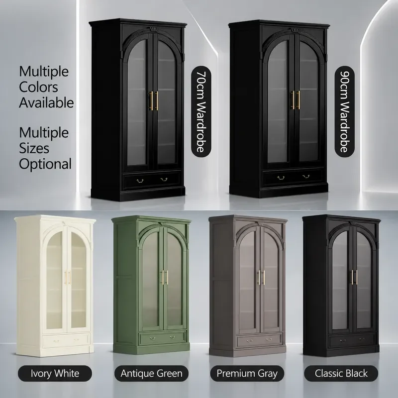 American Cream Style Solid Wood Wardrobe Two Door Large Bedroom Closet Storage Cabinet Home Furniture
