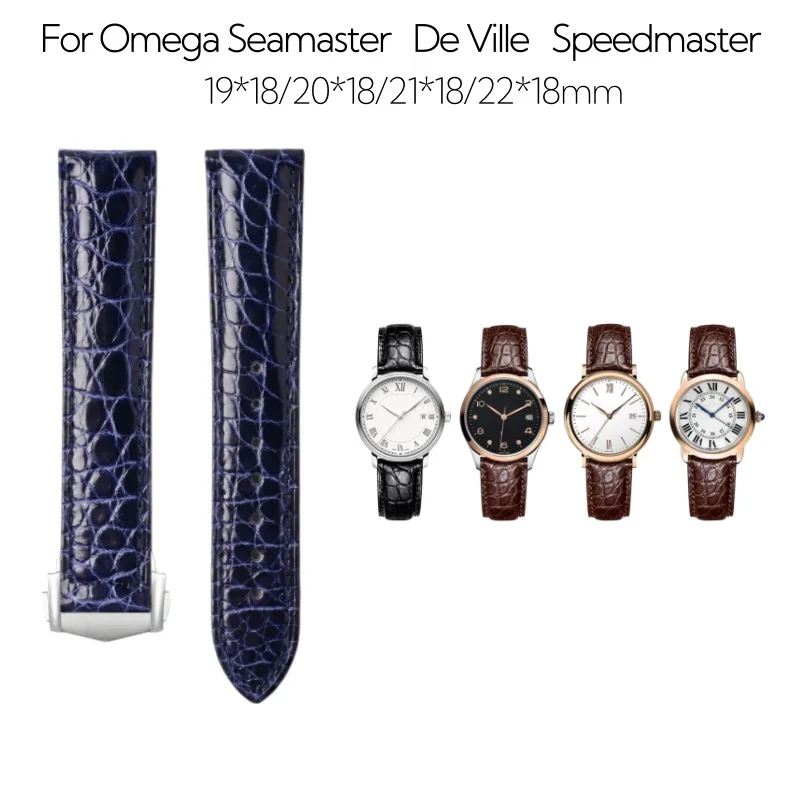 19/20/21/22mm Leather Replacement Watch Band With Deployment Buckle Universal For Omega Seamaster De Ville Speedmaster