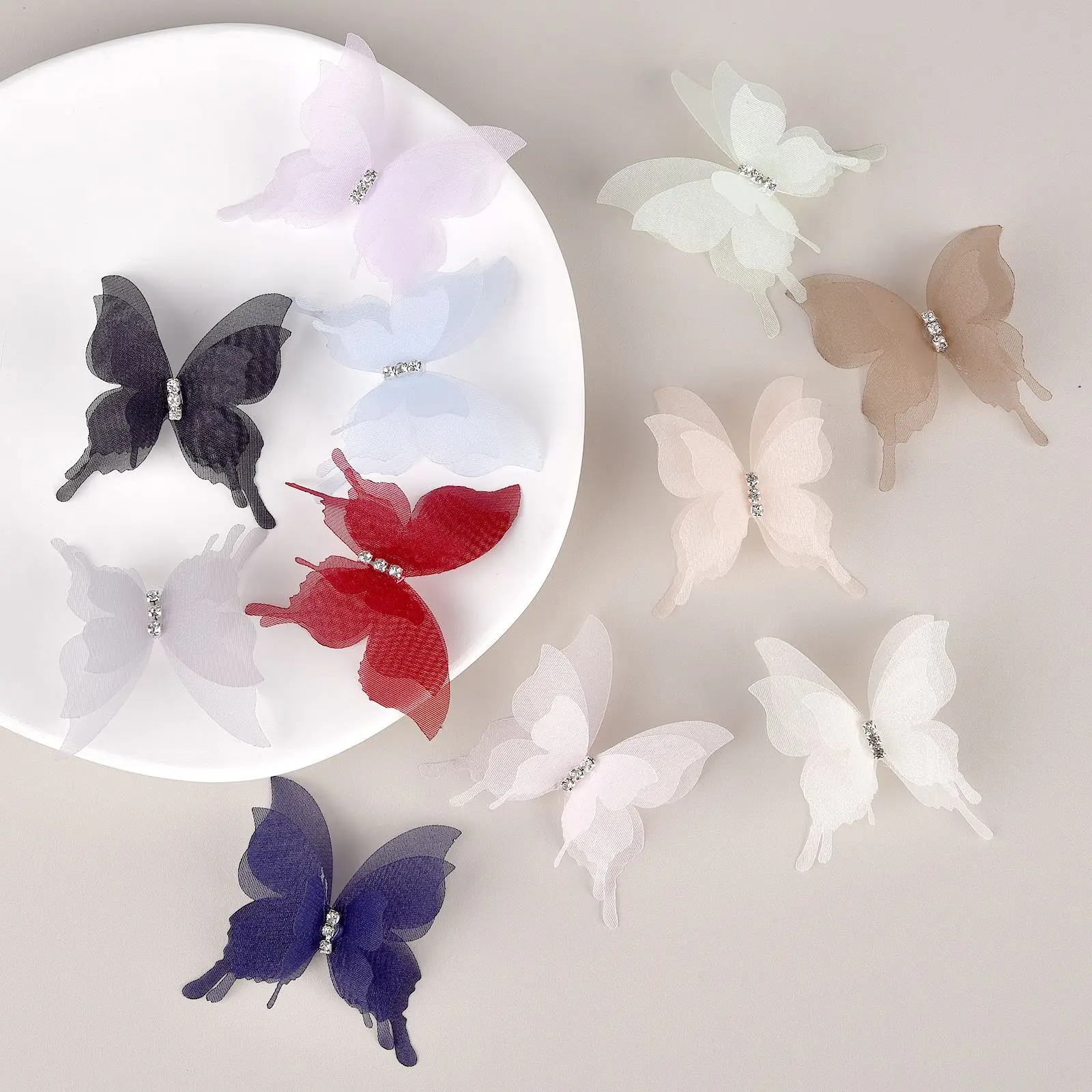 5CM 10/20pcs Chiffon Tulle Butterfly Applique Wings DIY Crafts Decoration Supplies Earring Hairpin Handmade Ornament Material