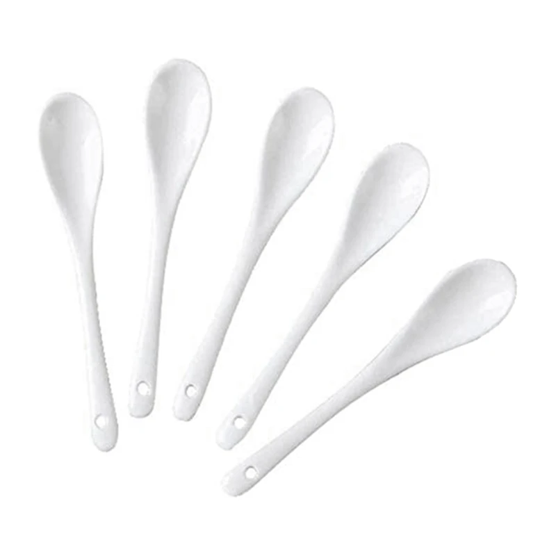 Cucharas de porcelana blanca de 5 piezas, de cerámica, para café, postre, MOCA, para servir