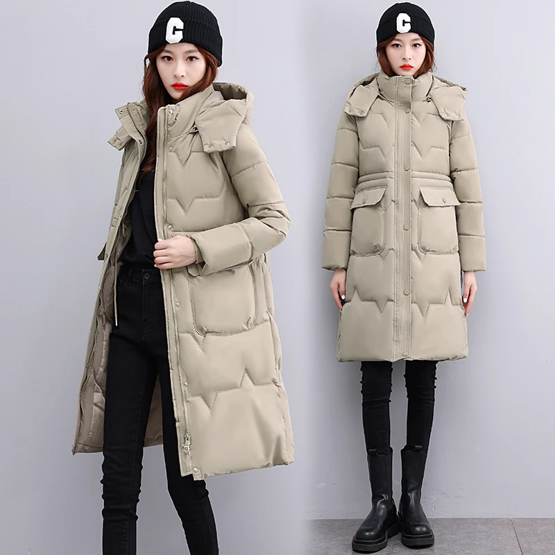 

Winter Coat Women Hooded Down Cotton Jacket Female Thicken Warm Parkas Korean Style Fashion Cotton long Outwear Women Clothes
