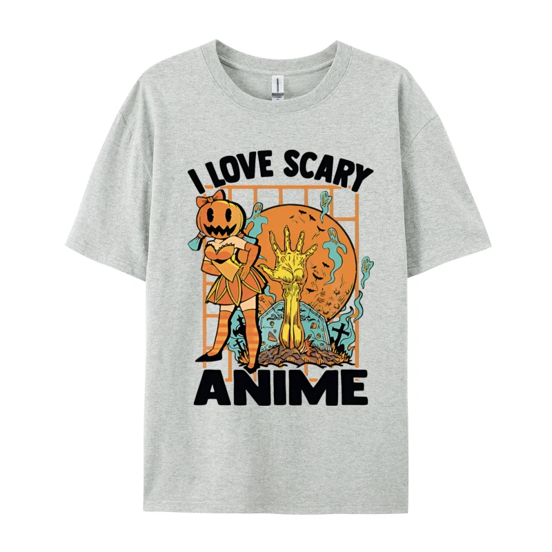 I Love Scary Anime Kawaii Pumpkin Girl T Shirt,T Shirts Discount Custom Cotton Men's Tops Shirts Print