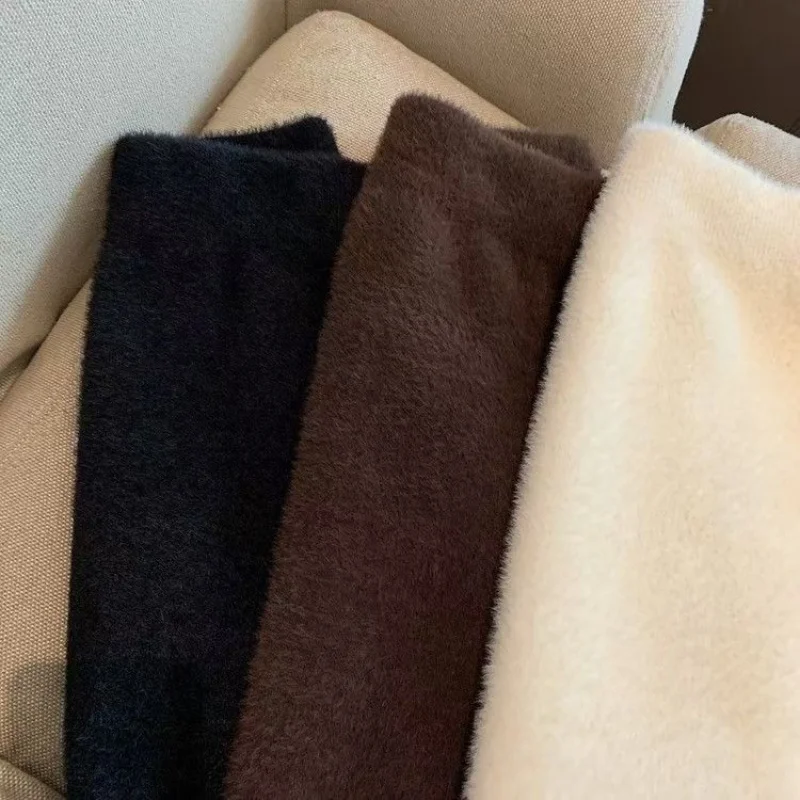 Elastische taille slanke dames korte rok sexy elegante all-match basic minirok winter zoete casual gebreide imitatie nertsenbont rok