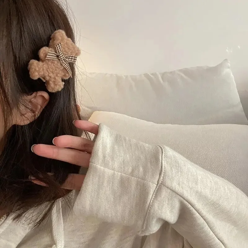 

Autumn Winter New Plush Bear Hair Clips Side BB Clips Versatile Soft Bangs Baby Headwear Cozy Infant Hair Accessories