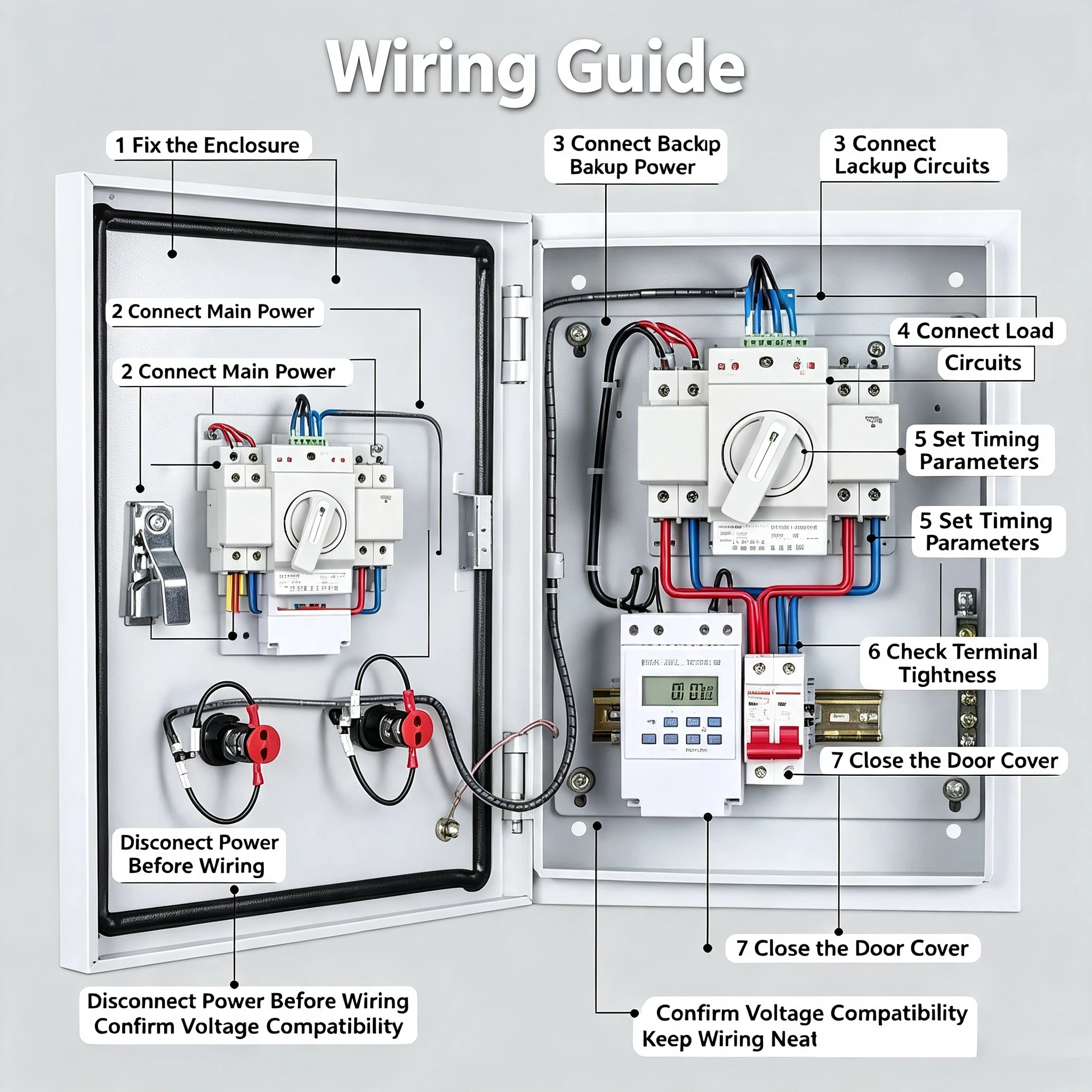 Dual Power Automatic Transfer Switch Distribution Box, 220V Single Phase / 380V Three-phase Four Wire ATS Power Switch Cabinet