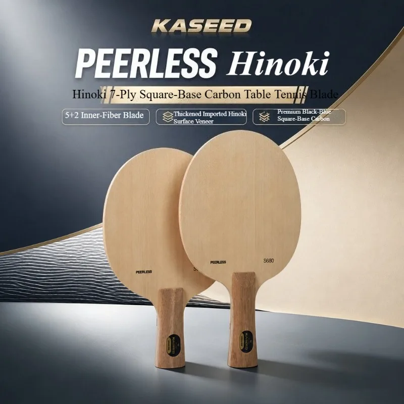 KASEED PEERLESS S680 Table Tennis Blade Premium Black‑Blue Square‑Base Carbon 7‑Ply Hinoki Surface Professional PingPong Paddle