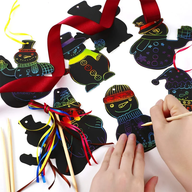 48 pçs natal diy arco-íris scratch arte marcadores em forma irregular das crianças halloween artesanato decoração conjunto