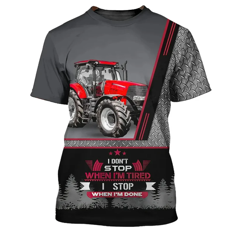 Farm Tractor Graphic T Shirts Casual 3D Print T-shirt Men Clothing Round Neck Tops Casual Short Sleeve Oversized Unisex Clothes