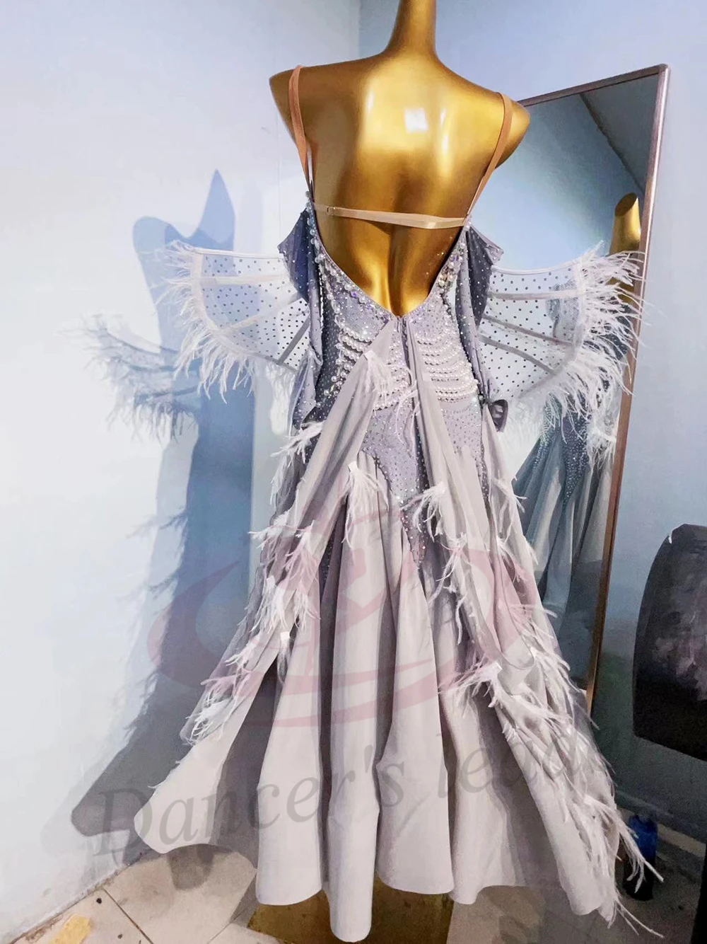 Costume da ballo latino AB Stone Donna Adulto Bambini Fascia alta personalizzata Reggicalze di perle Gonna moderna Abito da samba da piscina nero