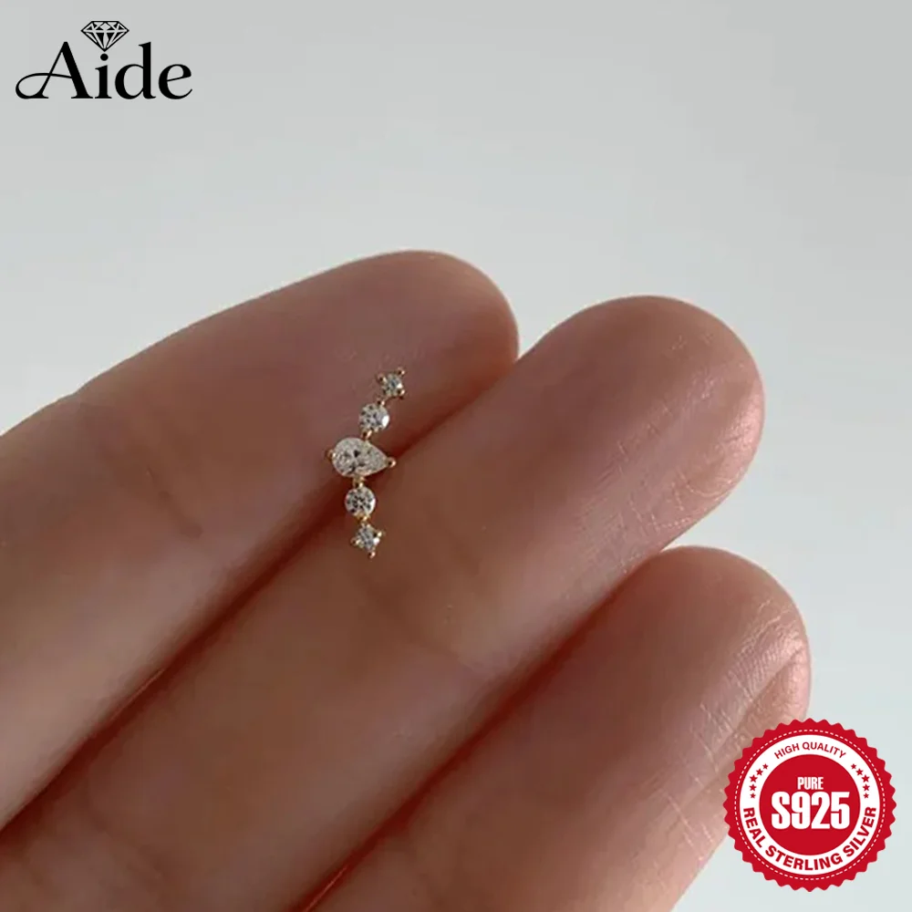 AIDE 925 Sterling Silver Climbing Style Diamond Studded Threaded  for Women Flat Back Piercing Dainty Luxury Birthday Gifts