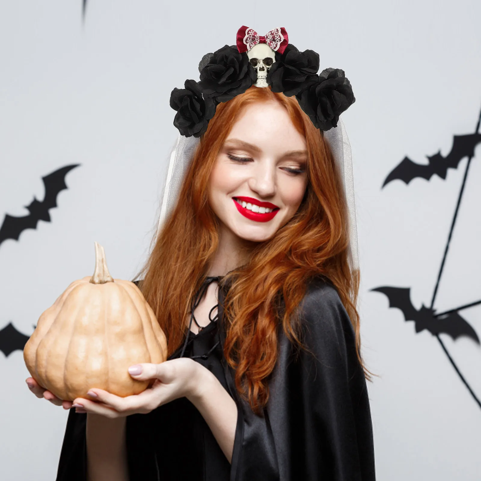 

Skull Flower Headband For Adults Halloween Party Accessory Scary Headdress Cosplay Prop Decorative Hair Hoop