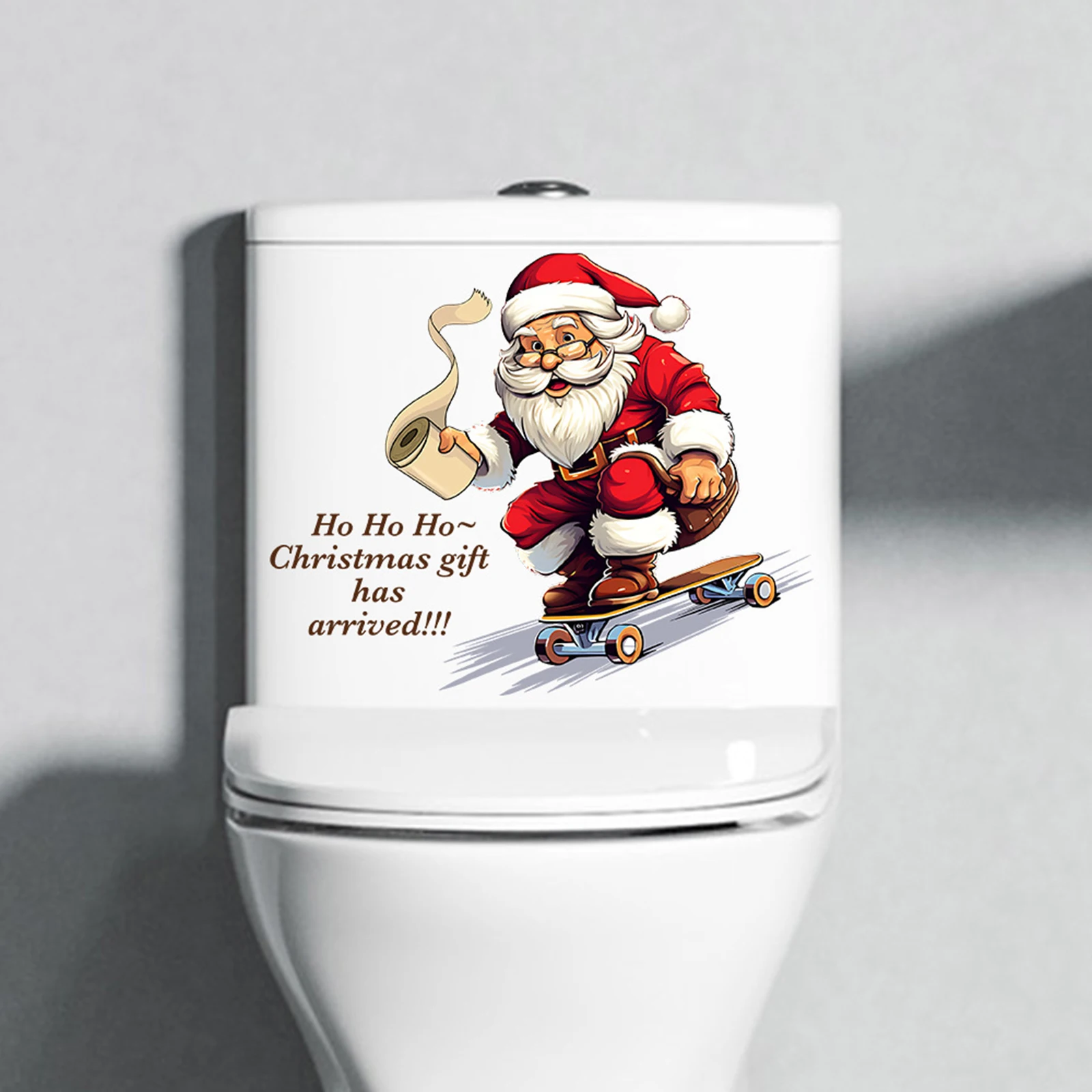 Christmas Toilet Stickers Funny Santa on Skateboard Decals Toilet Seat Stickers for Bathroom Toilet Kitchen