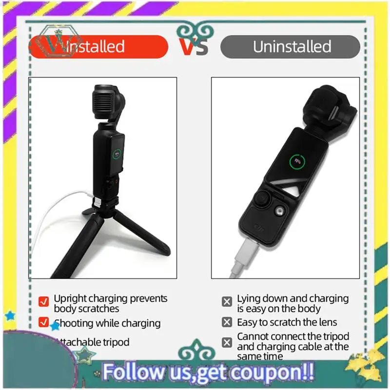 A28Q-Mount Adapter Connector With Tripod 1/4 Gimbal Camera Quick Release Bracket Camera Charging Base For DJI OSMO Pocket 3