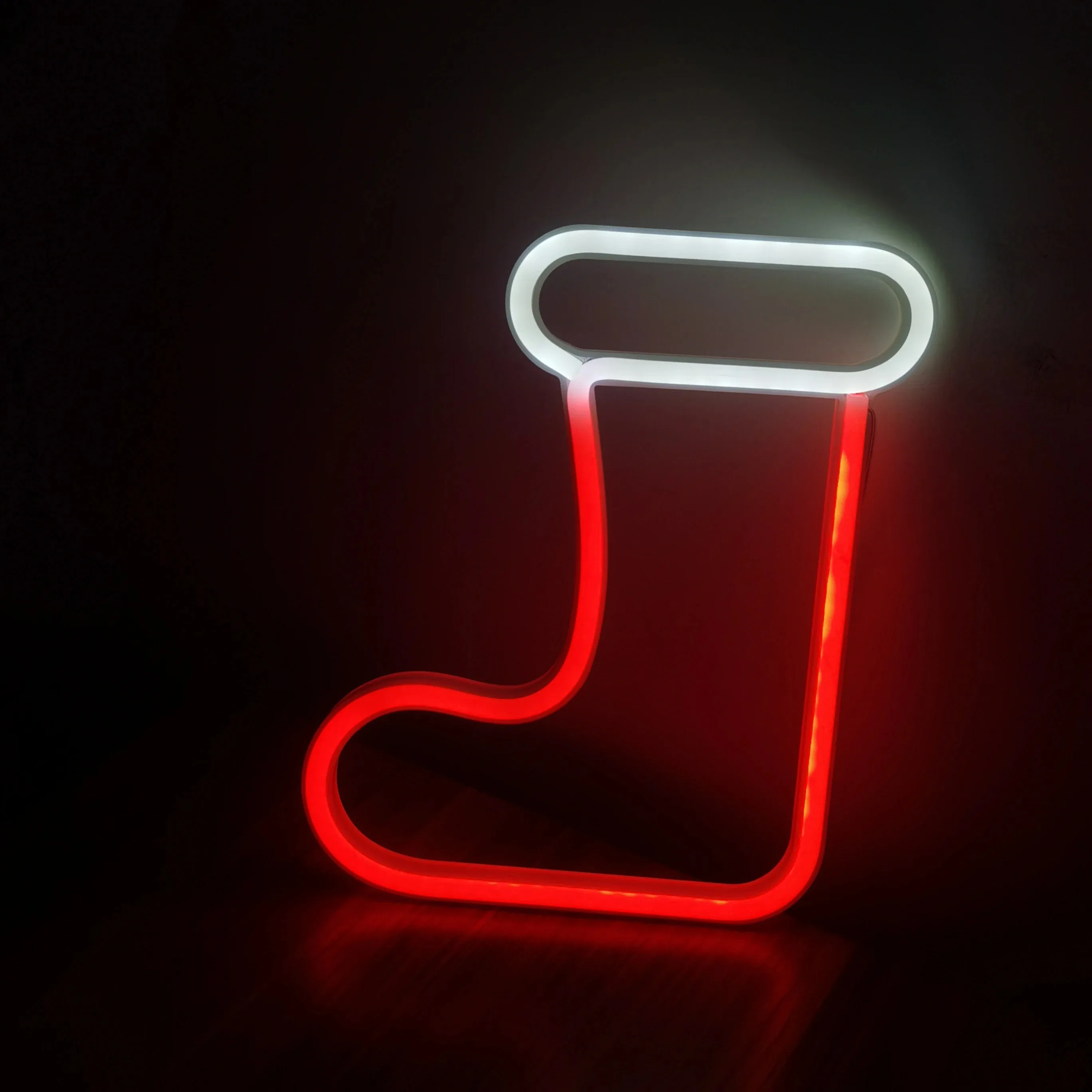 

Festive Christmas Stocking Shaped Glowing Neon Sign, Portable Ambient Lighting, Elegant Ornament For Holiday Scene Layout And Da