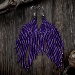 Fringe Earrings Hand knitting fashion Bohemia Beading Simple Versatile Solid color female geometry Rice Bead Earrings