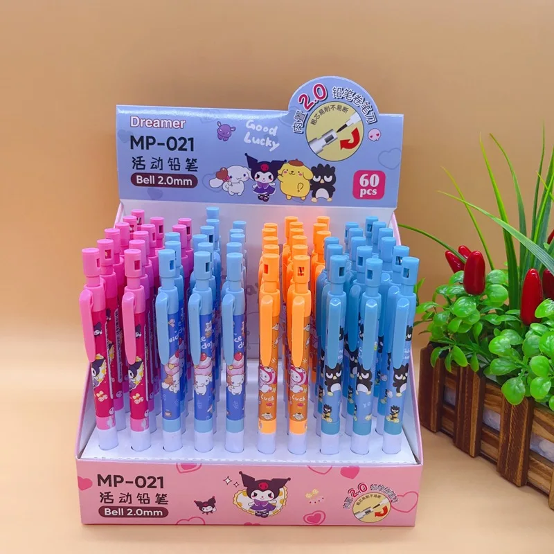 60pcs/lot Sanrio Kuromi 2.0mm Mechanical Pencil Kawaii Penguin Cinnamoroll Drawing Writing Automatic Pen School Supplies