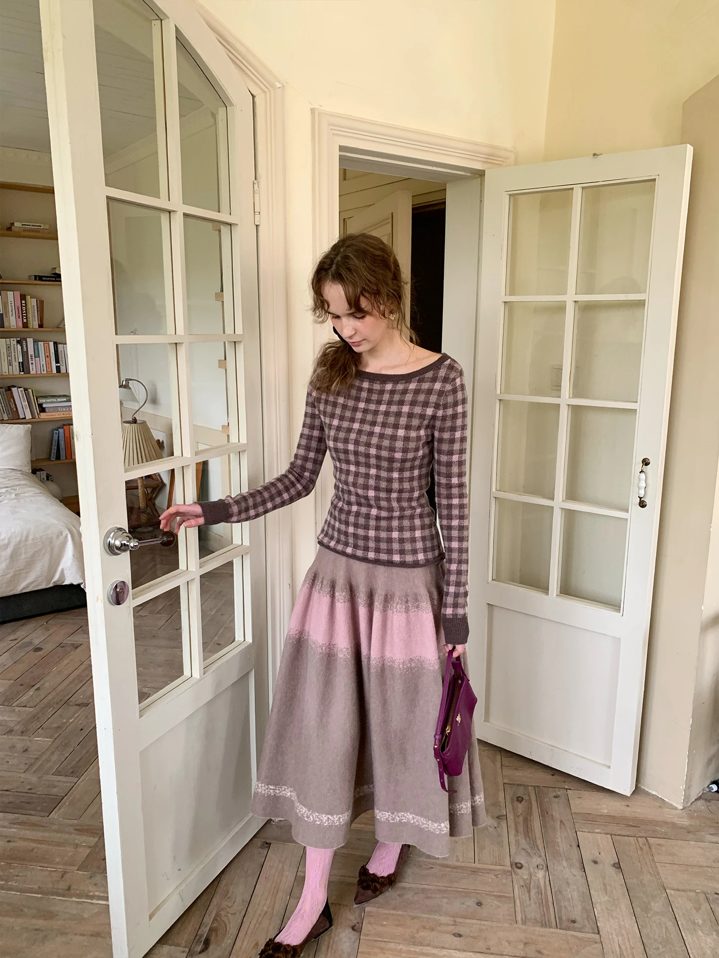 

Женский вязаный комплект Dozzease из шерсти альпака: свитер и юбка, осенне-зимний, в клетку, повседневный, с длинным рукавом, круглым вырезом, из двух предметов